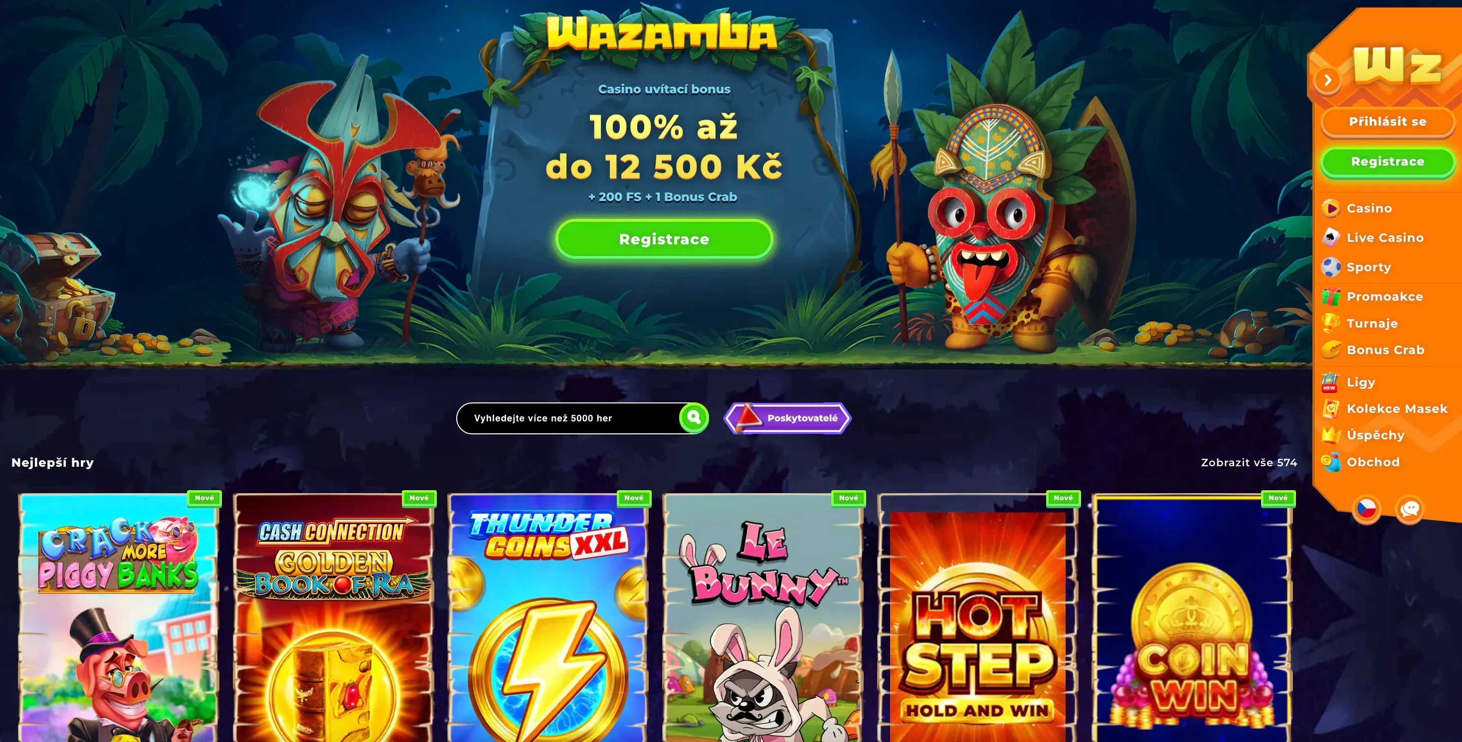 Domovská stránka Wazamba casino
